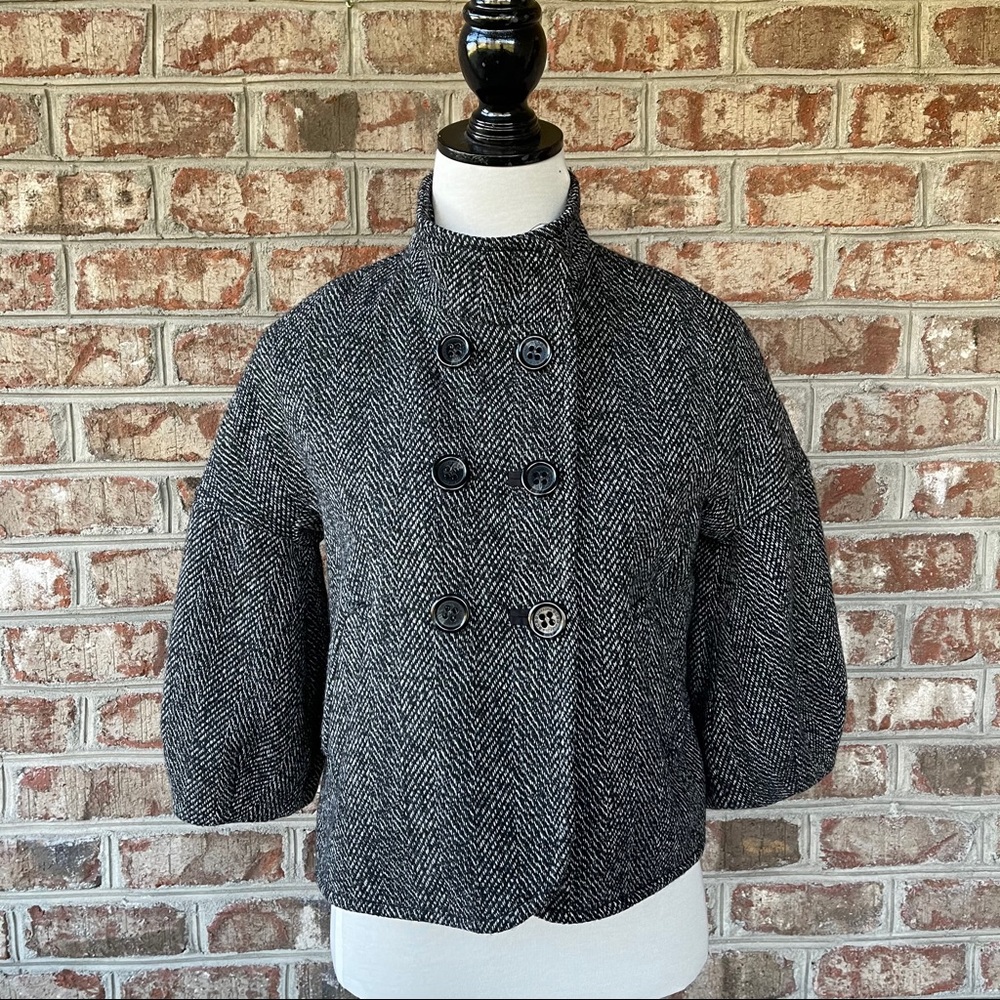BCBG Maxazria  Herringbone Wool Blend Pea Coat S
